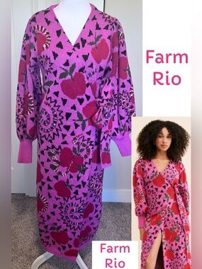 FARM Rio Sweater Knit Wrap Dress Cardigan Apple Snake Sz Medium